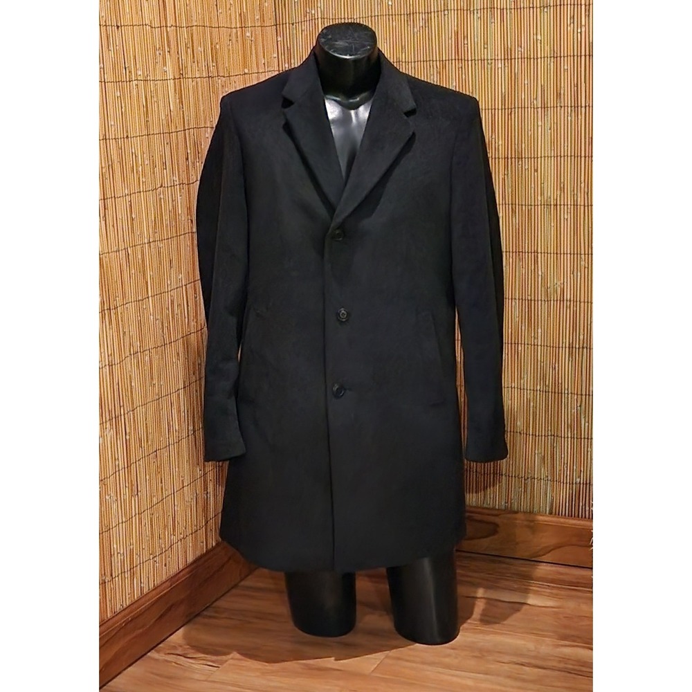 NEW 38 WOOL BLEND Mens Overcoat Black Fall Executive Coat Preppy mid-length
